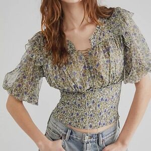 *NEW* Free People Beatrice peasant blouse in Mint Combo